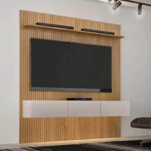 Painel Frisado Curitiba C/Nicho TV até 70 Cinamomo/Off White Valdemoveis