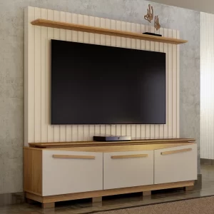 Home Montreal com Painel Ripado Larg. 1.74m Off White/Cinamomo - Valdemoveis