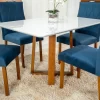 Mesa de Jantar Pedro Mel Vidro Off 120×80 4 Cadeiras Lisboa Veludo Azul 503 Madeira Maciça Art Assento - Entregue Montada - Image 6