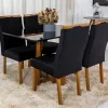 Mesa de Jantar Pedro Mel Vidro Preto 120×80 4 Cadeiras Lisboa Veludo Preto 504 Madeira Maciça Art Assento - Entregue Montada