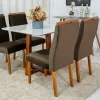 Mesa de Jantar Pedro Mel Vidro Off 90×90 4 Cadeiras Lisboa Veludo Marrom 509 Madeira Maciça Art Assento - Entregue Montada - Image 2