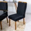 Mesa de Jantar Pedro Mel Vidro Preto 120×80 4 Cadeiras Lisboa Veludo Preto 504 Madeira Maciça Art Assento - Entregue Montada - Image 3