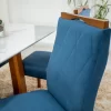 Mesa de Jantar Pedro Mel Vidro Off 120×80 4 Cadeiras Lisboa Veludo Azul 503 Madeira Maciça Art Assento - Entregue Montada - Image 7