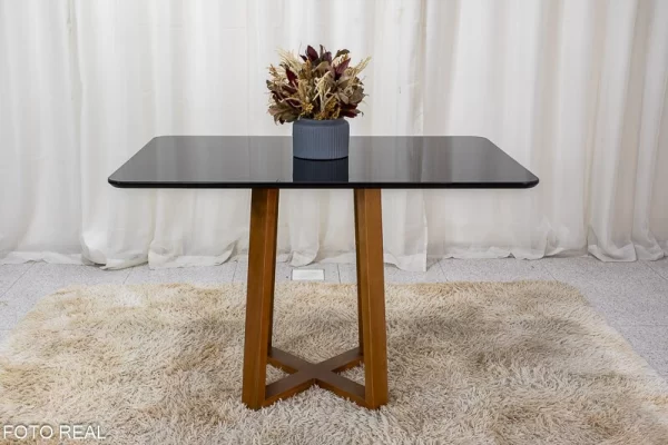 Mesa de Jantar Pedro Mel Vidro Preto 120×80 4 Cadeiras Lisboa Veludo Preto 504 Madeira Maciça Art Assento - Entregue Montada - Image 5