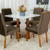 Mesa de Jantar Pedro Mel Vidro Off 90×90 4 Cadeiras Lisboa Veludo Marrom 509 Madeira Maciça Art Assento - Entregue Montada - Image 3