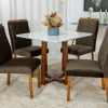 Mesa de Jantar Pedro Mel Vidro Off 90×90 4 Cadeiras Lisboa Veludo Marrom 509 Madeira Maciça Art Assento - Entregue Montada
