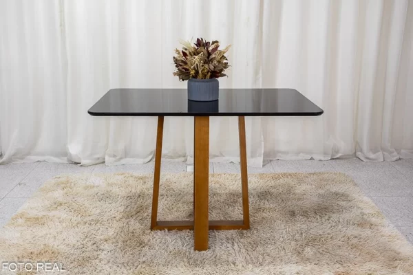 Mesa de Jantar Pedro Mel Vidro Preto 120×80 4 Cadeiras Lisboa Veludo Preto 504 Madeira Maciça Art Assento - Entregue Montada - Image 6