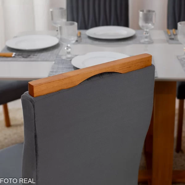 Mesa Pedro Mel Vidro OFF 160×80 6 Cadeiras Genova Veludo Cinza 507 Madeira Maciça Art Assento - Entregue Montada - Image 4